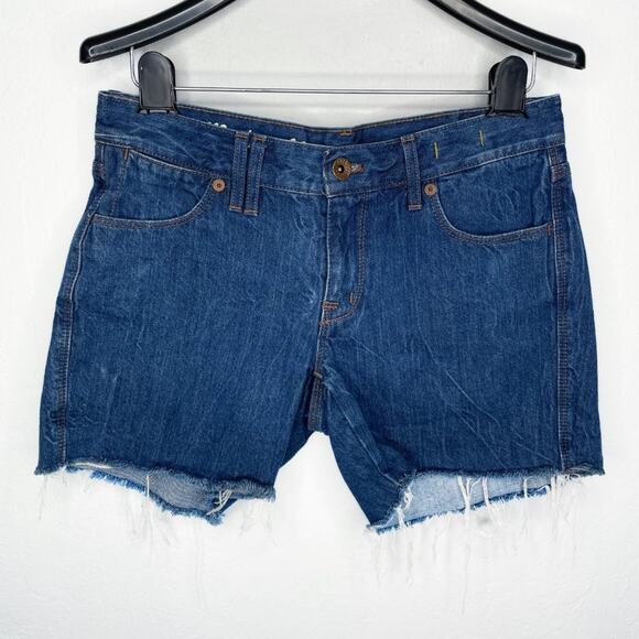 Madewell Mid Rise Medium Wash Denim Cutoff Blue Jean Fray Hem Shorts Size 25 - Picture 2 of 14